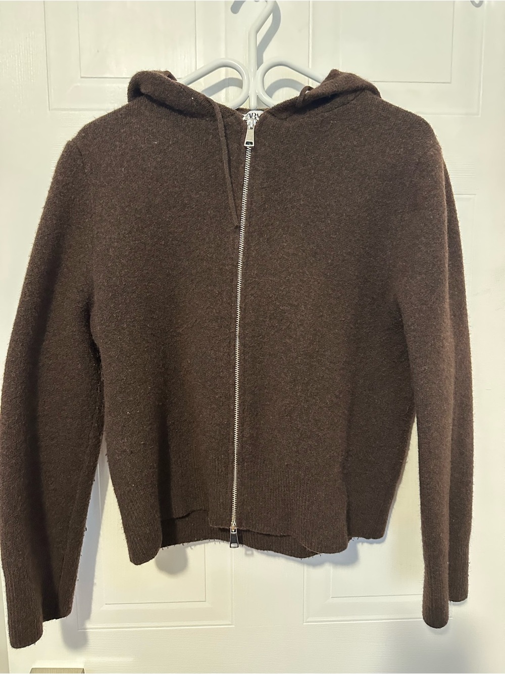 Zara Brown Zip-Front Hooded Sweater
